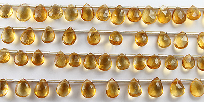 Citrine Faceted Flat Teardrop Graduated 7x8-9x6.4mm 8" Wholesale Jewelry Supplies