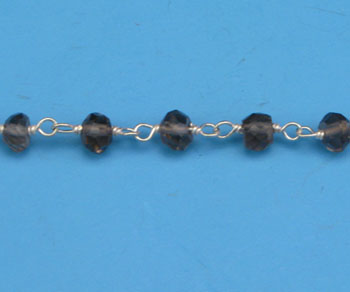 Sterling Silver Chain w/ Stone Smokey Quartz 3 - 4mm alt=