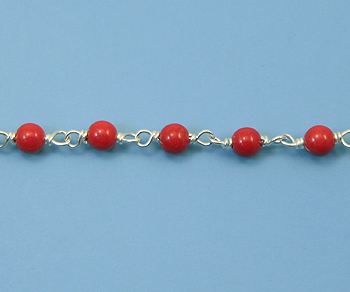 Sterling Silver Chain w/ Coral 3 mm alt=
