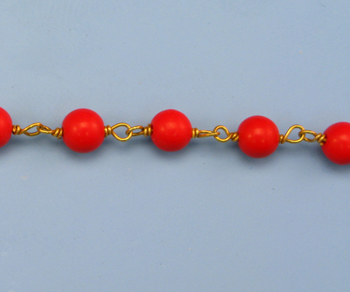 Gold Plated Over Silver Chain with Coral 4mm alt=