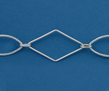 Silver Filled Chain Diamond 27.5x16.5mm / Hammered Oval 21x10.5mm alt=