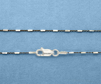 Sterling Silver Chain 2 Tone (Gunmetal / Silver) 1.2x3.3mm 16 inch alt=