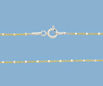 Gold Plated over Silver Chain 2 Tone 1.1mm (Yellow / Silver) w/ 1.3mm Bead 16 inch alt=