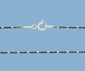 Sterling Silver Chain 2 Tone 1.1mm (Gun Metal / Silver) w/ 1.3mm Bead 18 inch alt=