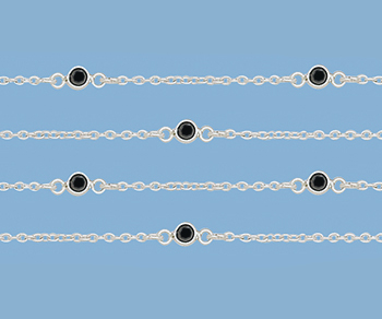 Sterling Silver Chain w/Bezelled Black CZ 3mm Spaced 1 Wholesale Jewelry Supplies