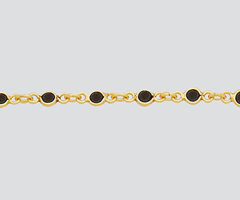 Gold Plated over Silver Chain w/Bezelled Black CZ 3mm alt=