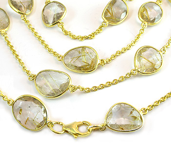 Gold Plated over Silver Chain w/Bezelled Golden Rutilated Quartz 36in (5.5x7.9 to 10.5x14.5mm) alt=