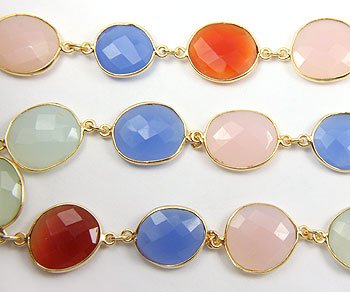 Gold Plated over Silver Chain w/Bezelled Multi Color Chalcedony 12.9x13.7 to 15.6x18.8mm alt=