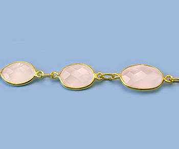 Gold Plated over Silver Chain w/Bezelled Rose Quartz 7.5x10.5 to 11.5x17mm alt=