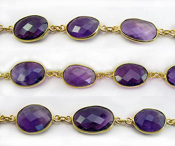 Gold Plated over Silver Chain w/Bezelled Amethyst 11x12 to 11.5x15mm alt=