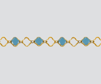 Gold Filled 4mm Alternating Clover Chain w/ Aqua Enamel alt=