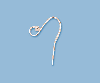 Sterling Silver Earwires 15mm w/ 1.5mm Bead alt=