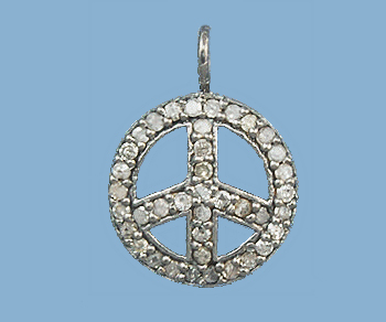 Sterling Silver Charm with Pave Diamonds Peace 12mm alt=