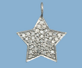 Sterling Silver Charm w/Pave Diamonds Star 15mm alt=