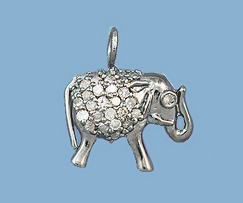 Sterling Silver Charm with Pave Diamonds Elephant 13x15mm alt=