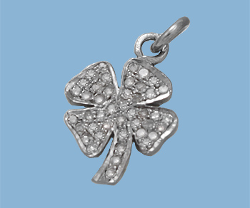 Sterling Silver Charm w/ Pave Diamonds Clover 12x17.5mm alt=