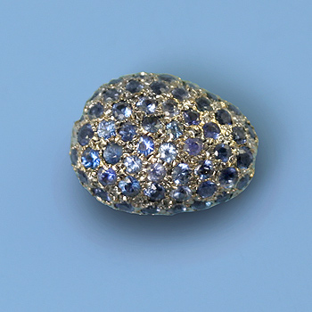 Sterling Silver Beads with Blue Pave Sapphire Nugget 11x15mm alt=