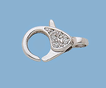 Sterling Silver Lobster Clasp w/Pave Diamonds 11mm alt=