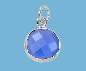 Sterling Silver Bezelled Pendant Blue Onyx Round 11mm alt=