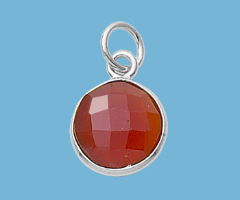 Sterling Silver Bezelled Pendant Carnelian Round 11mm alt=