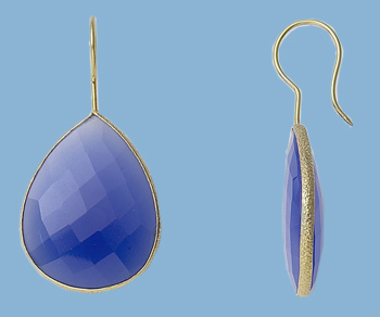 Gold Plated over Silver Bezelled Earrings Blue Onyx Pear 24x20mm alt=