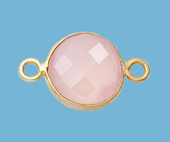 Gold Plated over Silver Bezelled Connector Rose Quartz Round 11mm alt=