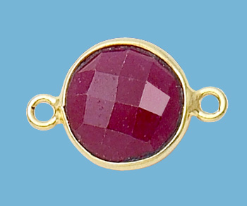 Gold Plated over Silver Bezelled Connector Dyed Ruby Round 11mm alt=