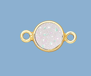 Gold Plated over Silver Bezel Druzy Connector Rainbow Round 8mm alt=