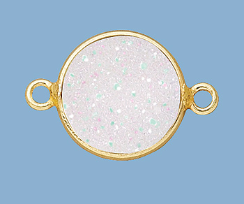 Gold Plated over Silver Bezel Druzy Connector Rainbow Round 14mm alt=