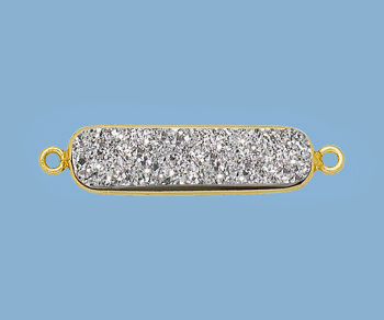 Gold Plated over Silver Bezel Druzy Connector Silver Baguette 30x8.5mm alt=