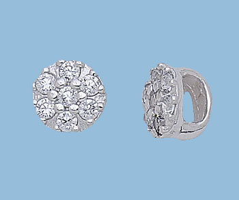 Sterling Silver Slider Beads Round w/ CZ 6.5mm alt=