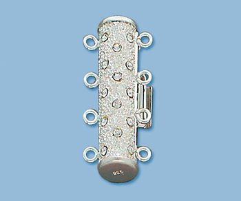 Sterling Silver Tube / Bar Clasp Stardust w/ Crystal 27mm 4 Strand alt=