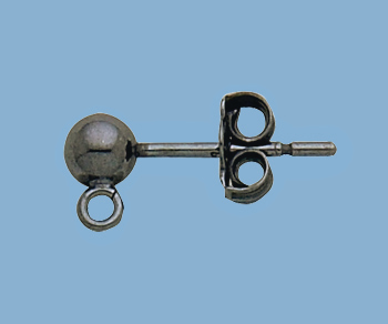Sterling Silver Ball Earring 4mm w/Ring & Earnuts (Oxidized) alt=