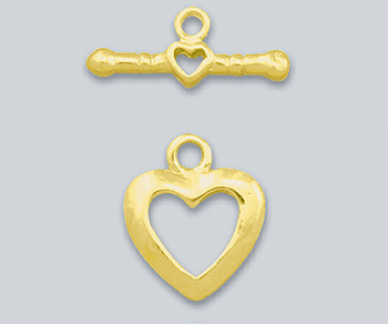 Gold Plated Brass Toggle Clasp Heart 12mm alt=