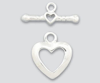 Silver Plated Brass Toggle Clasp Heart 12mm alt=