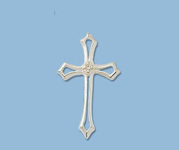 Sterling Silver Charm Cross w/ CZ 12.5x19mm alt=