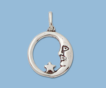 Sterling Silver Charm Moon & Star 17mm alt=