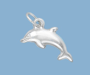 Silver Filled Charm Puffed Dolphin 15.45x8.35mm alt=