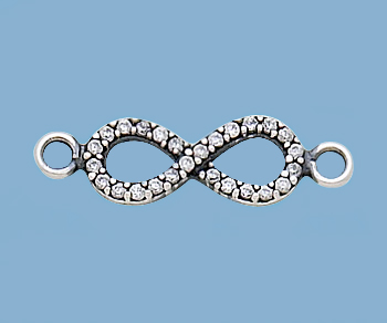 Sterling Silver Charm Connector (oxidized) Infinity 5.5x14mm w/ cz alt=