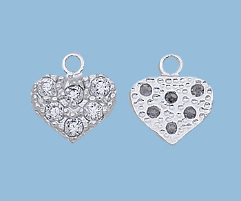 Sterling Silver Charm Heart w/ CZ 7.8mm alt=